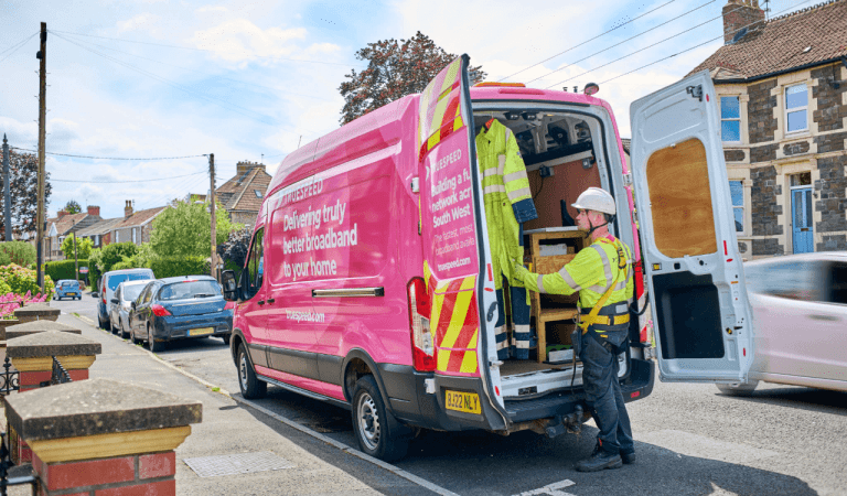 A Truespeed engineer preparing to add anew customer to the network