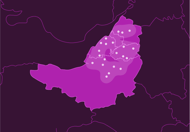 A map showing Truespeed's network in the West