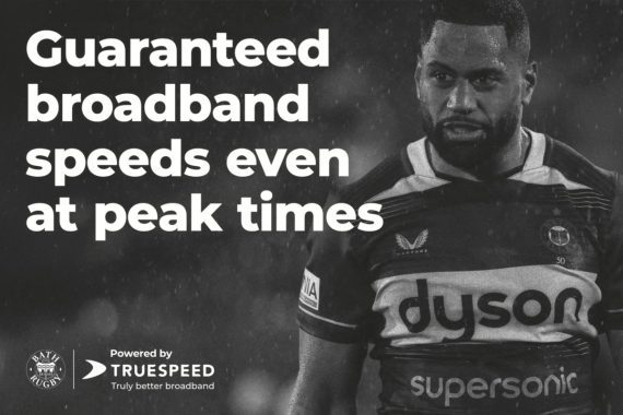 A Bath rugby player with Truespeed broadband guarantee